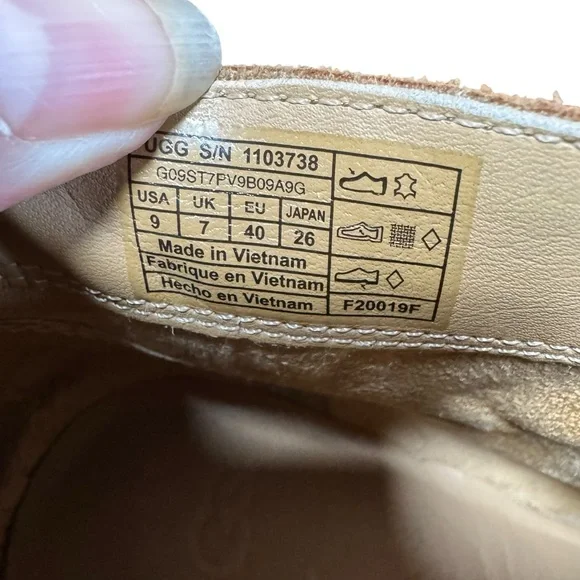 Women’s UGG Size 9 Suede Camel Colored Leahy Booties w Side Zip & Buckle - Picture 8 of 10